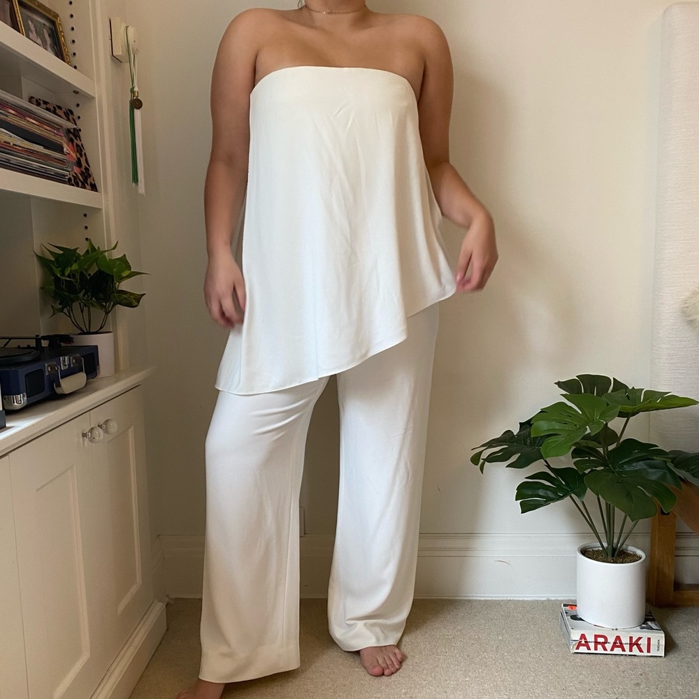 Halston Heritage white strapless jumpsuit